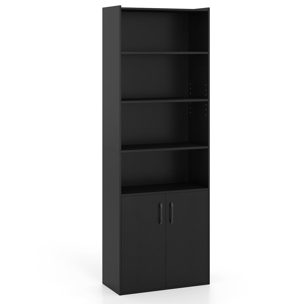 70 Inch Bookcase 6-Tier with Adjustable Shelves and 2-Door Cabinet