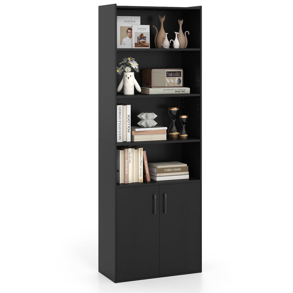 70 Inch Bookcase 6-Tier with Adjustable Shelves and 2-Door Cabinet
