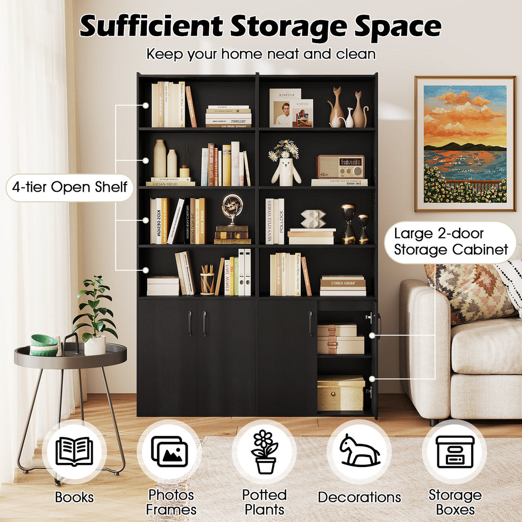 70 Inch Bookcase 6-Tier with Adjustable Shelves and 2-Door Cabinet