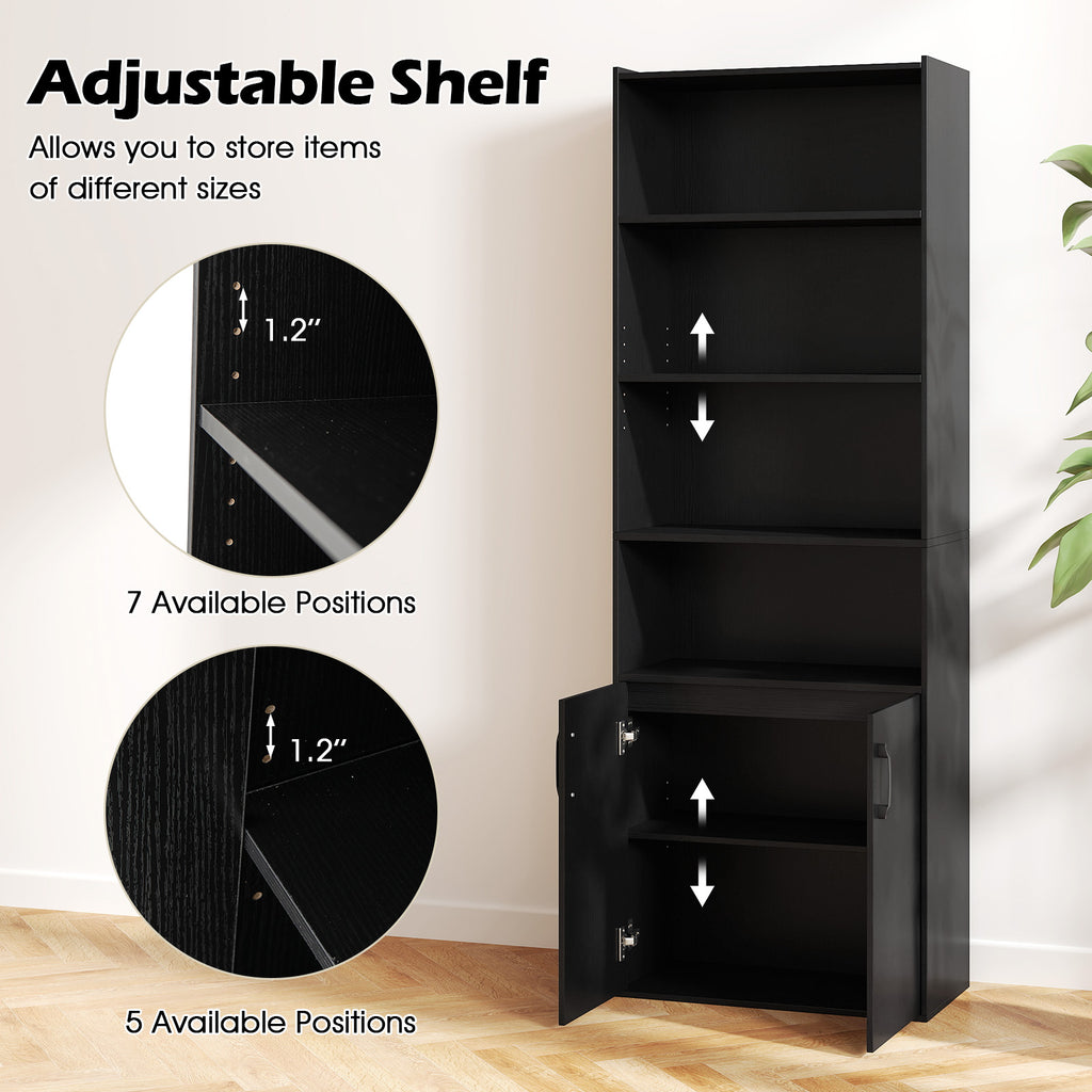 70 Inch Bookcase 6-Tier with Adjustable Shelves and 2-Door Cabinet