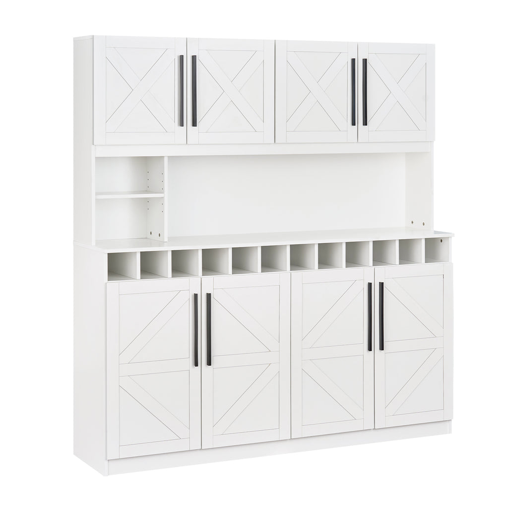 70" Farmhouse Kitchen Pantry Cabinet Hutch with Wine Rack - White
