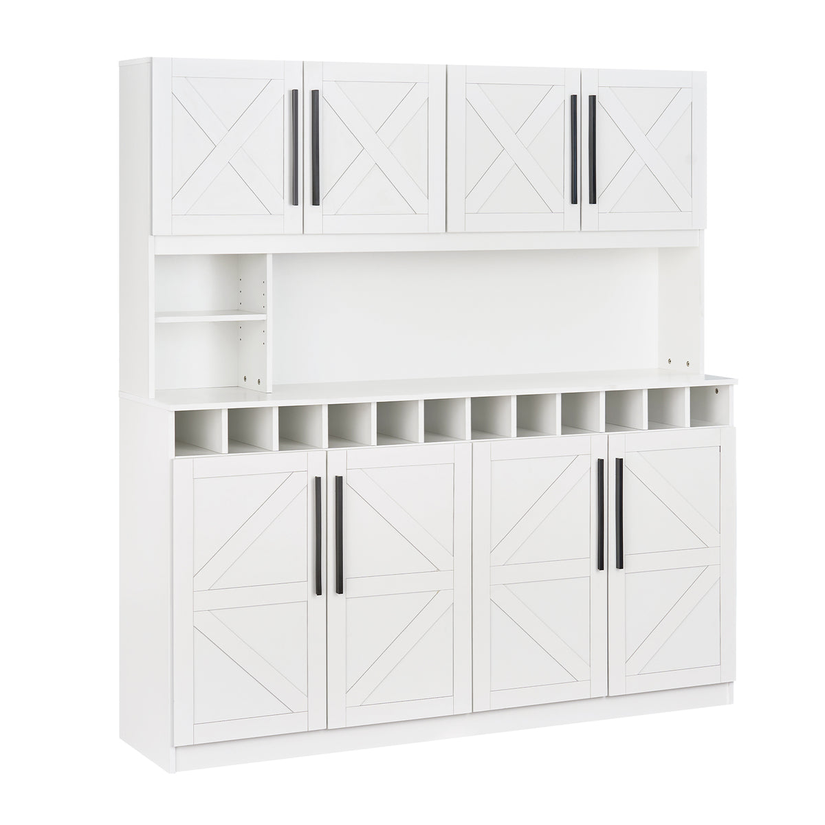 70" Farmhouse Kitchen Pantry Cabinet Hutch with Wine Rack - White