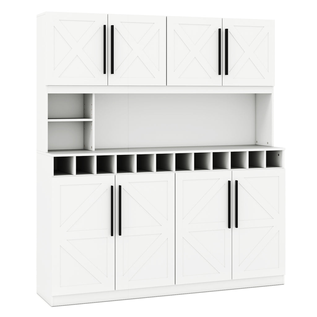 70" Farmhouse Kitchen Pantry Cabinet Hutch with Wine Rack - White