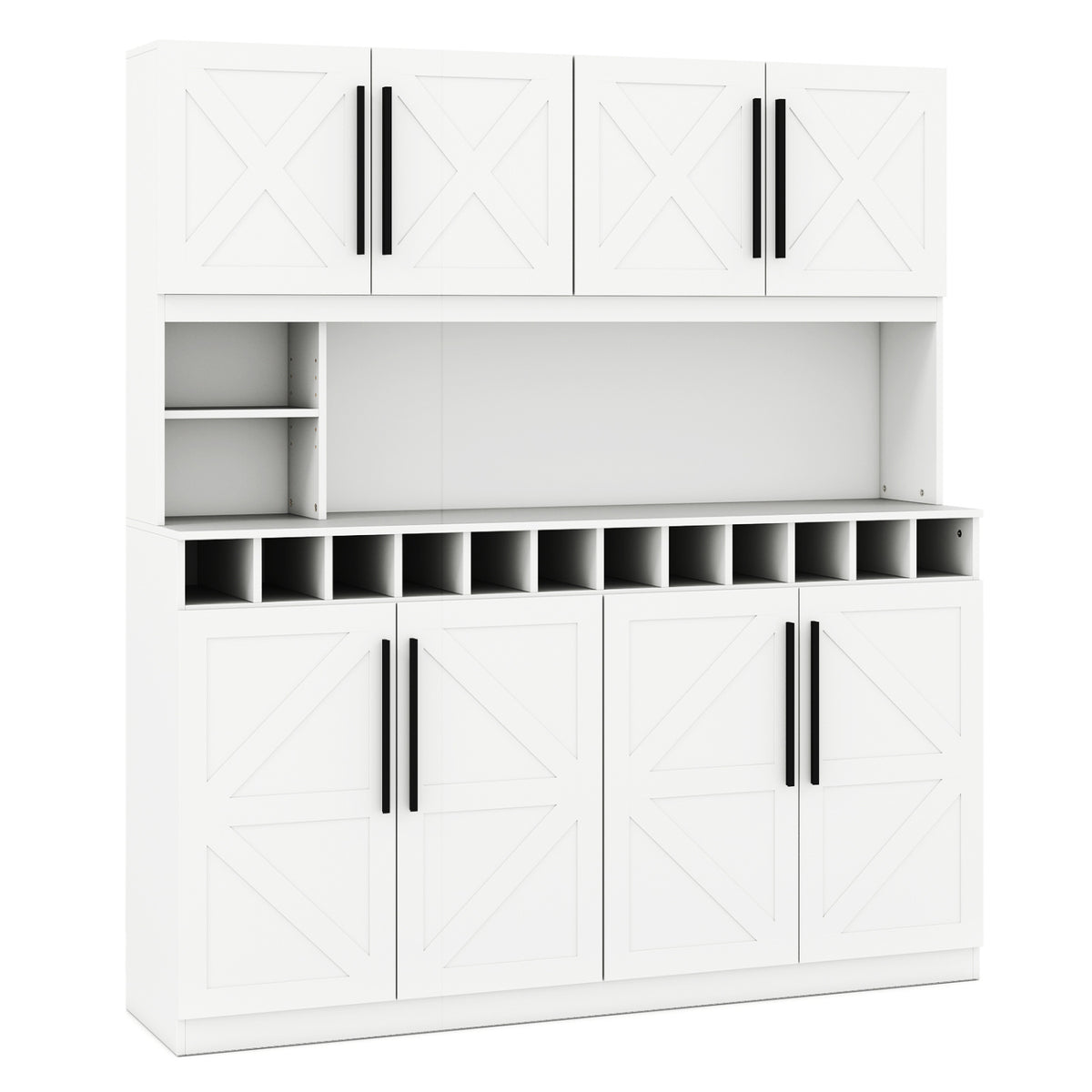 70" Farmhouse Kitchen Pantry Cabinet Hutch with Wine Rack - White