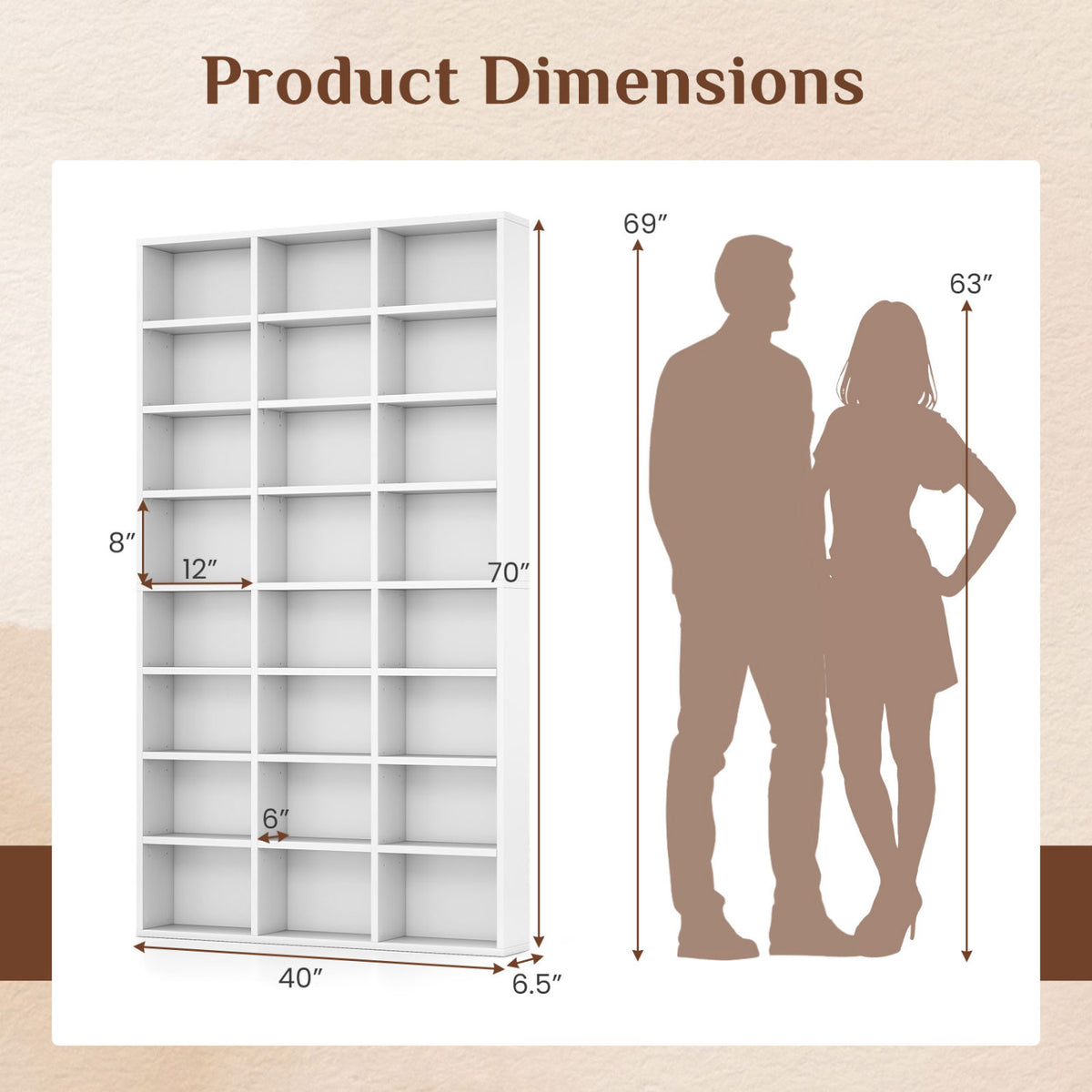 70 Inch Tall Bookshelf 24 Cube Storage Organizer with Adjustable