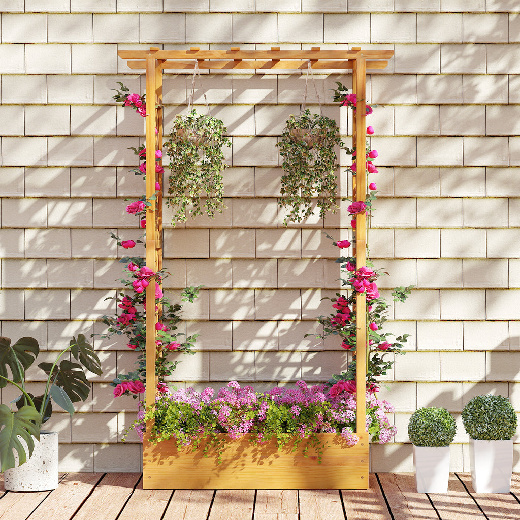 70 Inch Wooden Raised Garden Bed with Lattice Trellis - Natural