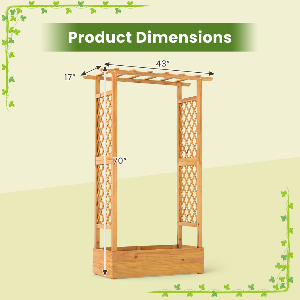 70 Inch Wooden Raised Garden Bed with Lattice Trellis - Natural