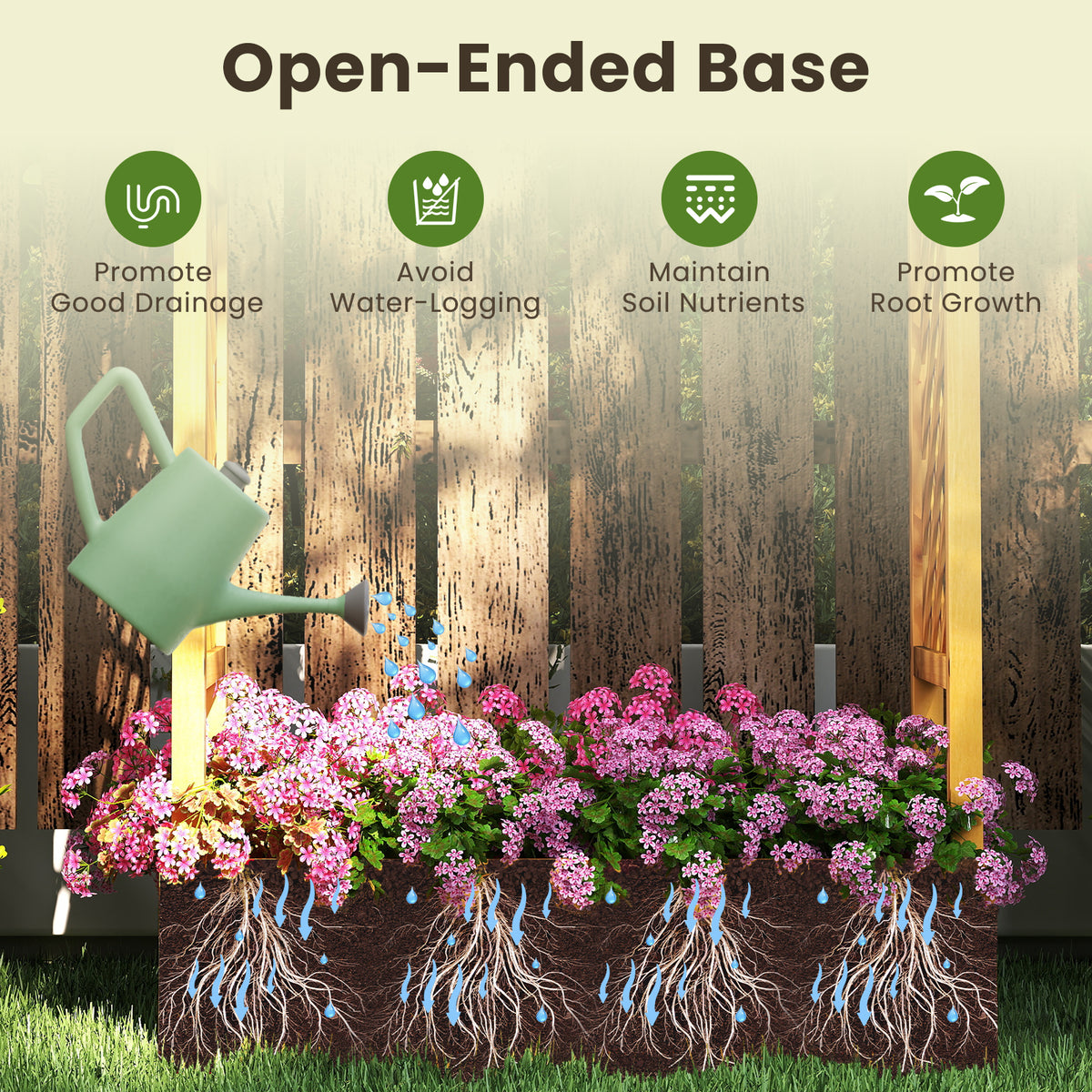 70 Inch Wooden Raised Garden Bed with Lattice Trellis - Natural