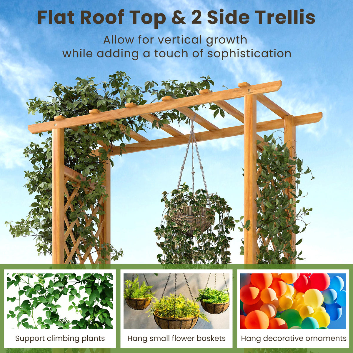 70 Inch Wooden Raised Garden Bed with Lattice Trellis
