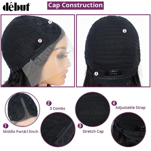 DÉBUT Bob Wig Lace Front Wigs Human Hair Short Bob 10 Inches Middle Part Wigs Brazilian Virgin Straight Hair Natural Color 13x4x1 T Part Wigs for Black Women