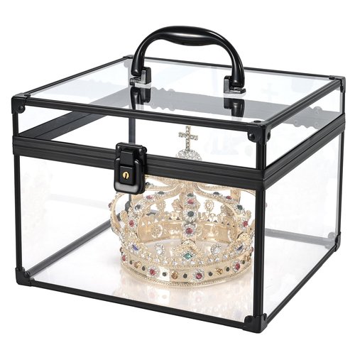 FRENESSA Portable Makeup Case Large Clear Crown Box Cosmetics Display Case Toiletry Organizer Box Transparent Acrylic Artists Train Case Travel Makeup Tools Storage for Vanity Counter Dresser Case