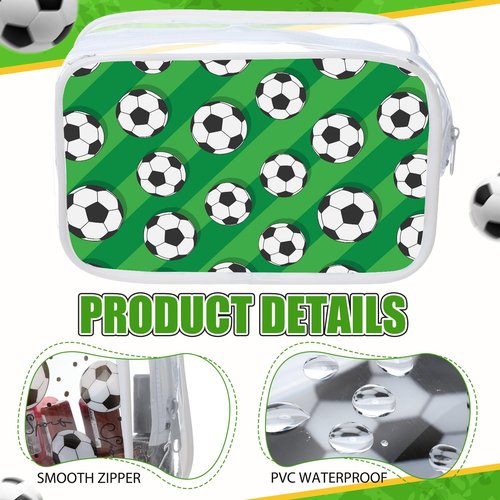 Meanplan 12 Pcs Soccer Theme Cosmetic Bag Clear PVC Makeup Bag Bulk Zippered Travel Toiletry Pouch Gift Accessories for Women Girls Birthday Party Favor Organizer