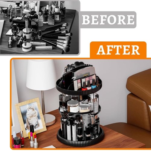 Yieach Rotating Makeup Organizer,Adjustable Spinning Skincare Organizer,Counter Top,Vanity Organizers and Storage for Brush,Perfume,Bathroom Lazy Susan Organizer for Skin Care,Beauty Product,Black