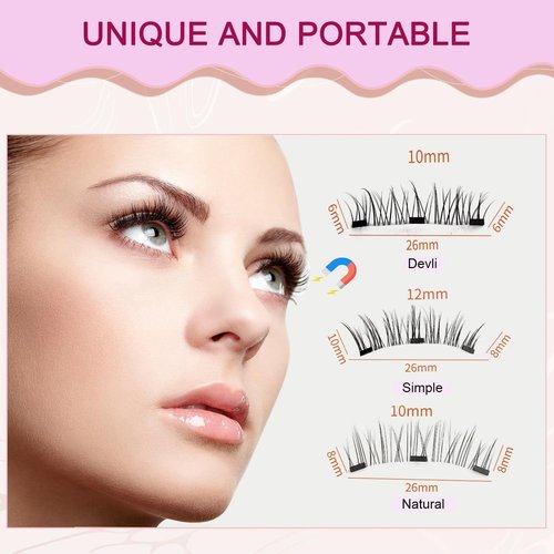 Hunnyfit Magnetic Lashes,Magnetic Eyelashes with Applicator,2025 New Reusable Magnetic Lashes Natural Look No Glue or Liner Needed(Natural+Simple+Devil)