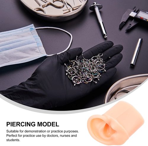 Soft Silicone Nose Model Body Part Displays for Practicing Piercing Suture Acupuncture Rubber Flexible Model for Jewelry Display Teaching Instructions (Ear)