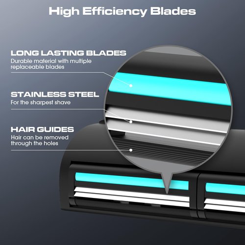 ZOMU Back Shavers for Men:Back Hair Shaver and Body Shavers for Men with Safety Blade Technology & Ergonomic DIY Long Handle, Wet or Dry Shaving-Blue(Replaceable 8PCS 3.5inch Blades Included)