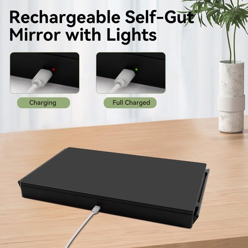 Moruedtu 3 Way Mirror with Light,Trifold Barber Mirror for Self Haircut,360° View HD Glass with Dimmable LED, Height Adjustable Hooks for Home &Travel Grooming, Braiding,Shaving & Makeup(Black)