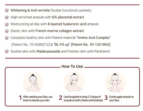 Plareceta Placenta Collagen Ampule, Firming, Pore Refining, Anti-aging, Strengthens Skin Barrier, Korean Skin Care, Clinically Tested, 1.0 Fl Oz