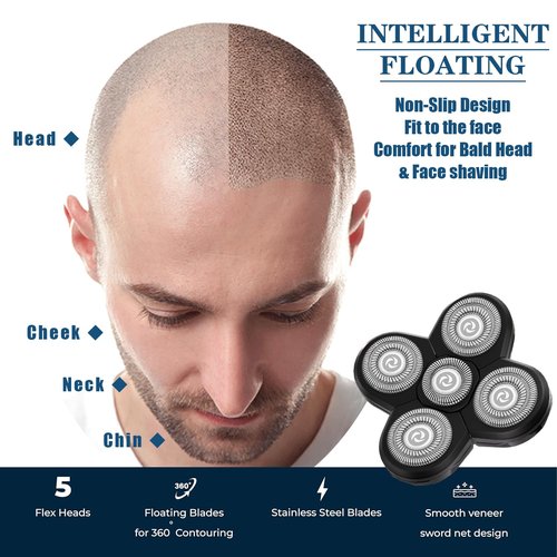 Fre*Bird 4PCS 5 Head Shaver Replacement Blades for Bald Men, Electric Head Hair Shaver (Black/4PCS)