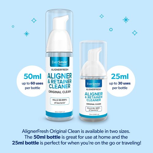EverSmile AlignerFresh Original Clean Foam – Cleaner Compatible w/Invisalign and All Clear Aligners & Retainers – Eliminates Bacteria, Whitens Teeth, Fights Bad Breath – 25ml (2 Pack)