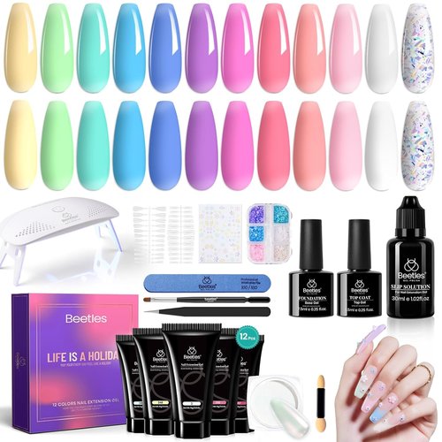 Beetles Poly Extension Gel Nail Kit Bubblegum Garden Chrome Powder Include Nail Kit for Beginners+ 8-in-1 Gel Builder for Nails