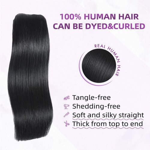 Nuzusa Clip in Hair Extensions Real Human Hair,100% Brazilian Remy Human Hair Extensions for Women,1B Natural Black 8pcs Per Set with Double Weft,20inch 105g,Straight