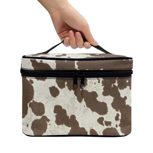 JEOCODY Cosmetic Bags for Women Cow Print Travel Makeup Train Case Large Makeup Organizer Bag Women Travel Cosmetic Cases Portable Cosmetic Bag Toiletry Bags for Girl with Handle