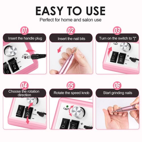 SUBAY Professional Finger Toe Nail Care Electric Nail Drill Machine with Fingerless Gloves with UPF 50+ Protection for Manicures
