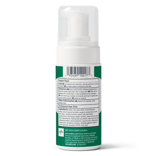 Medline Remedy Specialized No-Rinse Foam Cleanser (4 oz), Unscented, Moisturizing Body Wash, Incontinence Care, Skin Nourishing, For Hair and Dry Skin, Gentle, Eczema Seal, Sulfate-Free