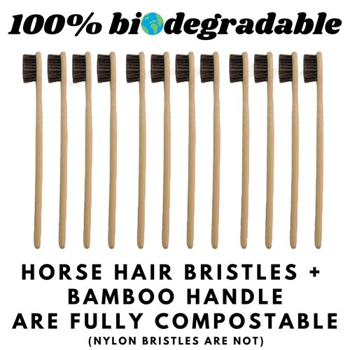 Gaia Guy Soft Natural Bristle Bamboo Toothbrush (NO Nylon - Horse Hair ONLY) - Totally Compostable & Biodegradable Soft Horsehair Bristle and Bamboo Toothbrushes - Zero Waste & Plastic-Free