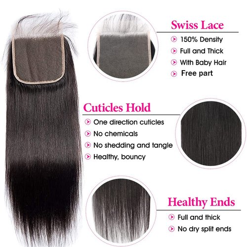 Liangya Hair 5x5 Lace Closure Hd Transparent Straight Frontal Closure 12A Virgin Remy Human Hair Closure Real Hd Transparent Lace Closure Pre Plucked With Baby Hair Natural Black Color(16inch)
