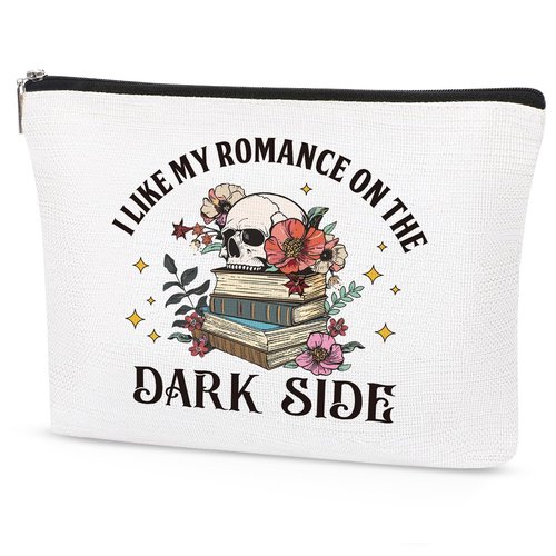 Papiailove Dark Romance Makeup Bag Gifts, Spicy Book Lovers Gifts Gothic Skeleton Cosmetic Bag for Women, Dark Romance Merch Skull Bag Goth Purse for Bookworm Adult I Like My Romance On The Dark Side
