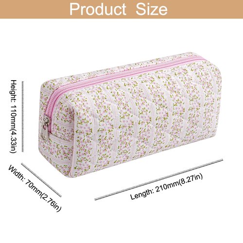 HHQQWZ Cute Floral Cotton Makeup Brush Cosmetic Bag for Women, Travel Quilted Zipper Make Up Bag, Flowers Toiletry Organizer Case Kawaii Makeup Cosmetic Travel Cloth Pouch (Pink+Red Floral)
