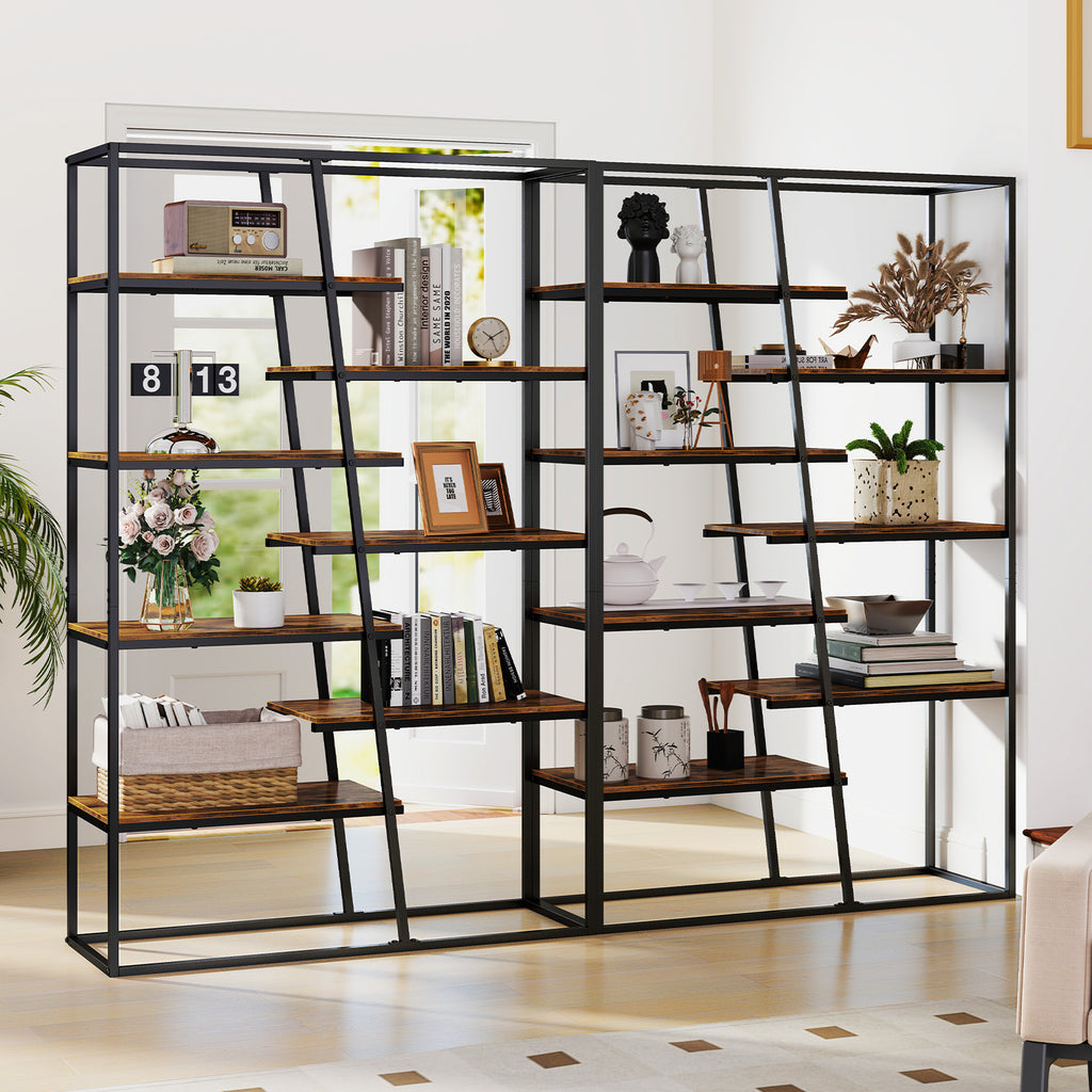 71-Inch 7-Tier Industrial Bookcase with Metal Frame - Rustic Brown