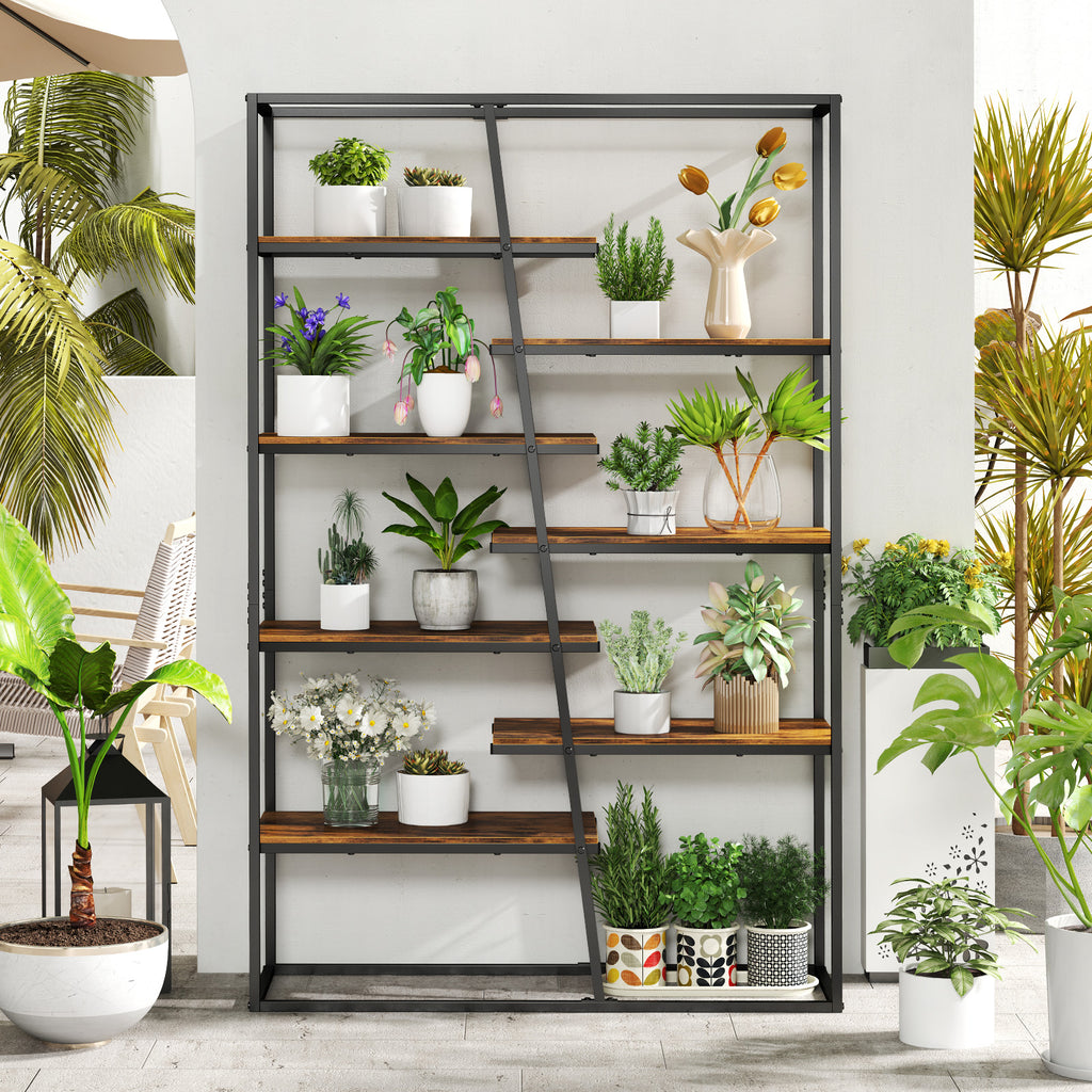 71-Inch 7-Tier Industrial Bookcase with Metal Frame - Rustic Brown