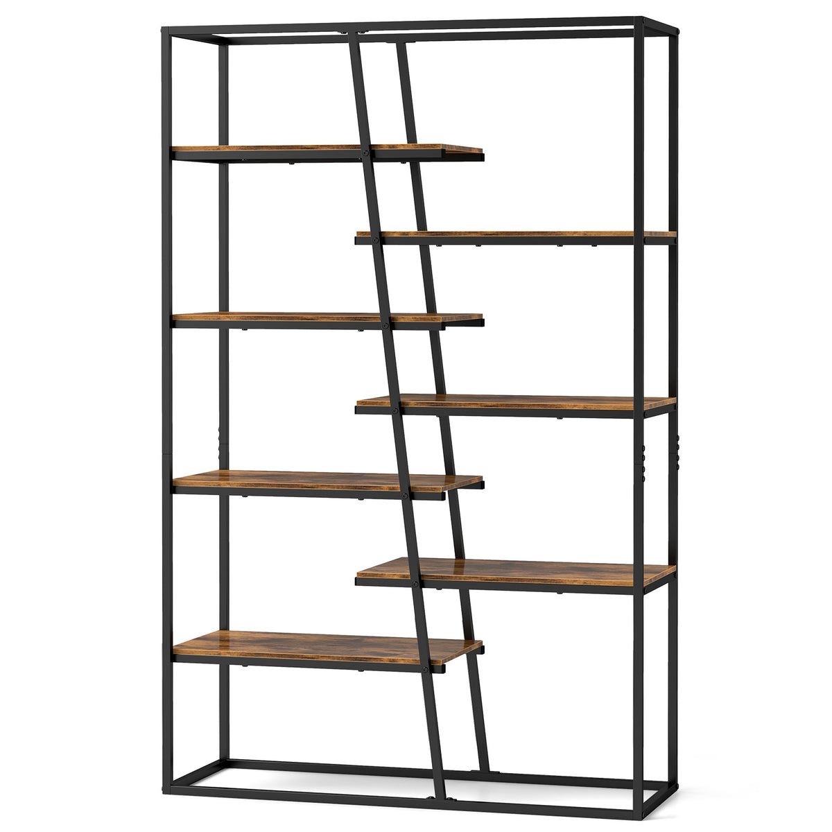 71-Inch 7-Tier Industrial Bookcase with Metal Frame - Rustic Brown