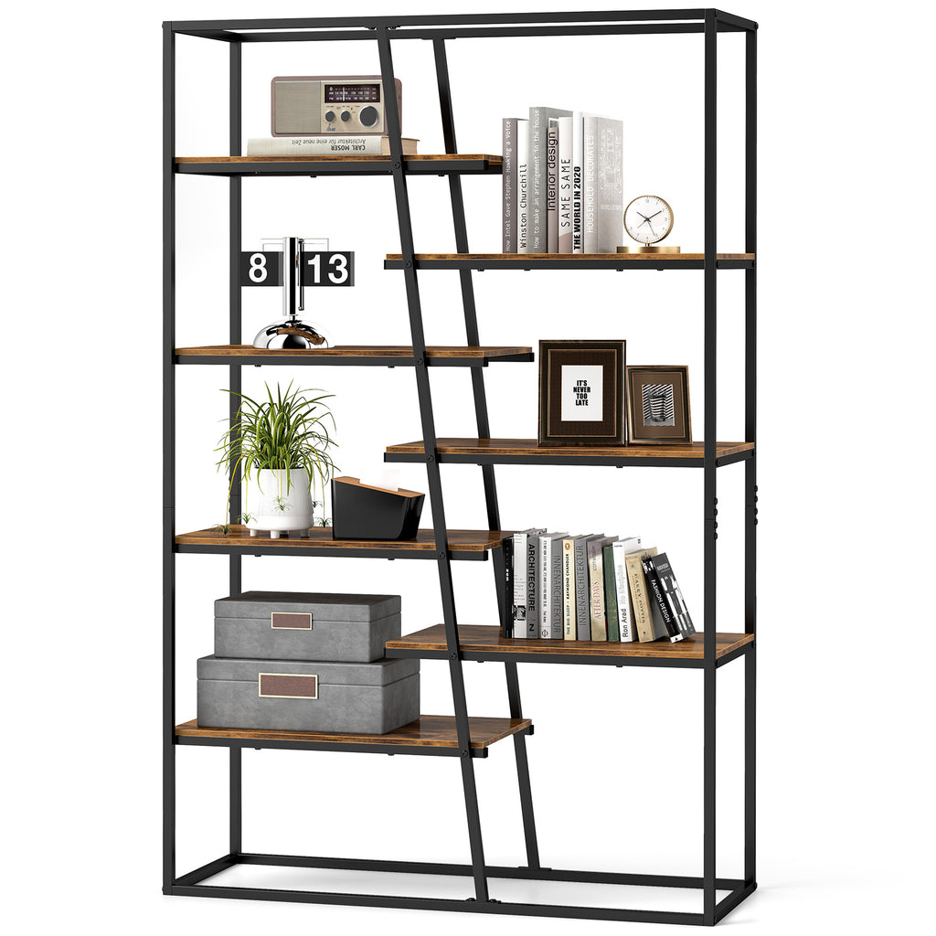 71-Inch 7-Tier Industrial Bookcase with Metal Frame - Rustic Brown