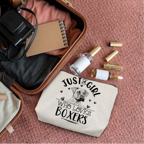 Absnfatu Boxer Dogs Makeup Bag, Just A Girl Who Loves Boxers Cosmetic Pouch