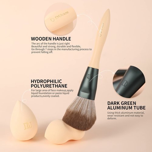 DUcare Makeup Brushes 14Pcs with 3Pcs Makeup Spong & Cosmetic Bag &Eyelash Comb