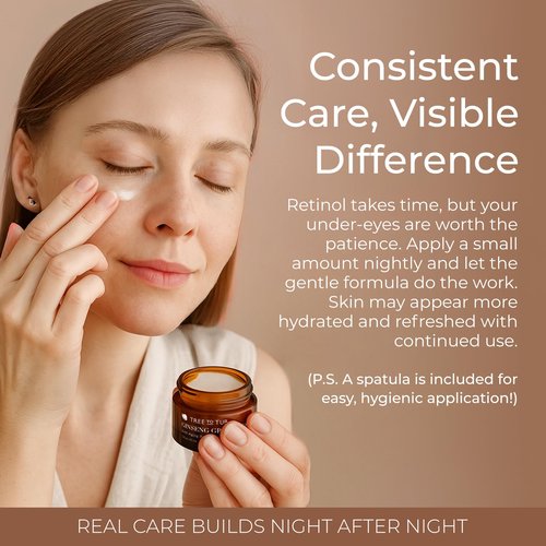 Tree to Tub Retinol Under Eye Cream for Dark Circles, Puffiness, Wrinkles, Bags Under Eyes - Sensitive Skin Night Eye Moisturizer for Women & Men w/Hyaluronic Acid, Organic Green Tea, Natural Ginseng