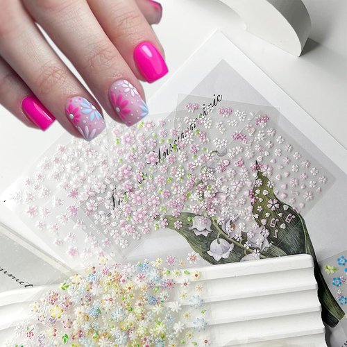 30Sheets Flower Nail Stickers 3D Self-Adhesive Colorful Flowers Cherry Blossoms Rose Daisy Nail Art Stickers Spring Summer Flower Nail Design Supplies DIY Heart Floral Bow Nail Decoration Charms Tips