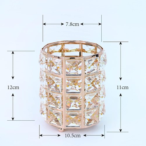 LUGUNU Makeup Brush Holder with Golden Crystal Bling – Elegant Vanity Organizer for Brushes, Pens & Pencils, Ideal for Bathroom or Office Countertop(2Pack)