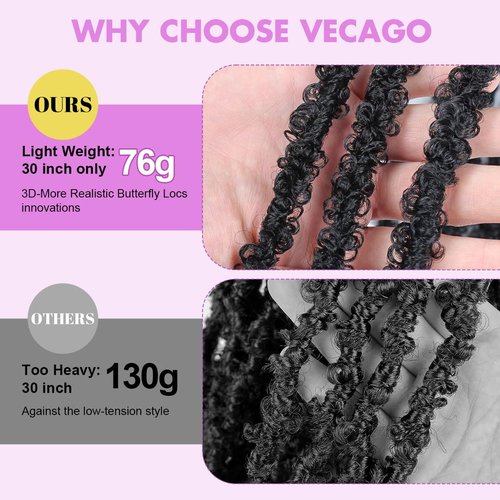 Vecago 30 inch Disstressed Butterfly Locs Crochet Hair, 7 Packs Disstressed Faux Locs Handmade Soft Locs for Women(6Packs+1Pack Change Color)
