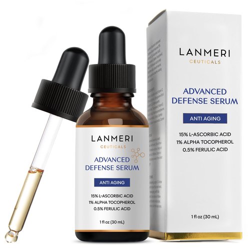 Lanmeri Ceuticals 15% Vitamin C + E Ferulic Serum: Vitamin C Serum for Face with Vitamin E, Ferulic Acid – Antioxidation, Radiance & Hydration – for Visibly Dull or Uneven-Looking Skin (1 fl oz)