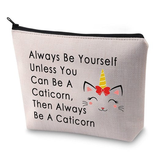 BLUPARK Unicorn Cat Lover Gift Caticorn Makeup Bag Always Be Yourself Unless You Can Be A Caticorn Cosmetic Bag (Be A Caticorn)