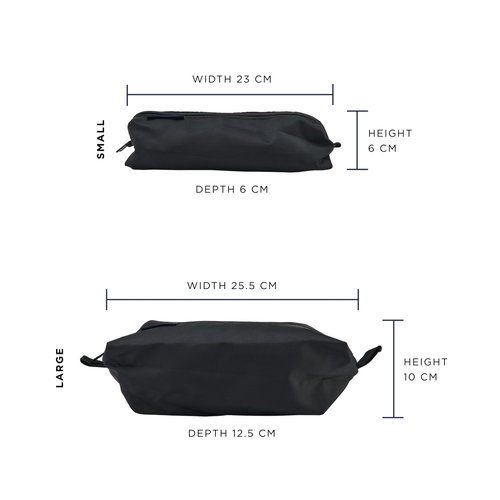 TravelWise 2 Piece Wrap Around Zip Toiletry Bag Set, Large and Small Travel Toiletry Bags, Black