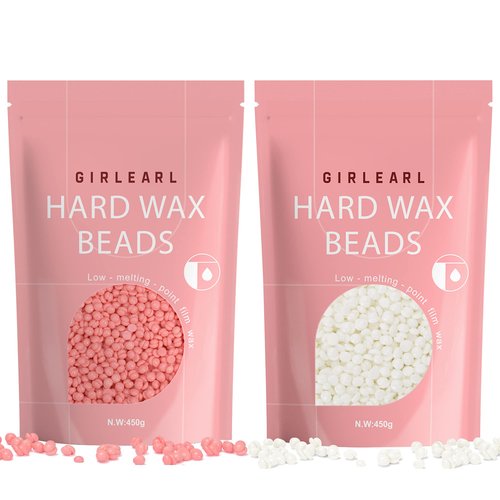GIRLEARLE Hard Wax Beads 2-Pack, 1lb Rose for Coarse Hair Full Body, 1lb Unscented for Sensitive Skin Body, Brazilian Bikini, Eyebrow, Facial