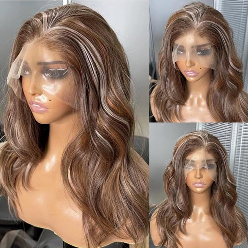 hallokiki Futura Hair 13x6 HD Synthetic Lace Front Wig,Japanese Fiber 16 Inch Mixed Brown Lace Front BOb Wig, Pre-Plucked Hairline Long Straight Curly Glueless Wigs, Layered Wigs for Women Daily Use