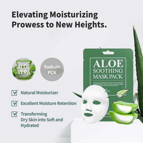 BENTON Aloe Soothing Mask Pack 23g 10 Pack (230g_new) - Aloe & Green Tea Leaf Water Contained Hydrating and Cooling Facial Mask Sheet, Fresh Moisturizing and Cooling Effect