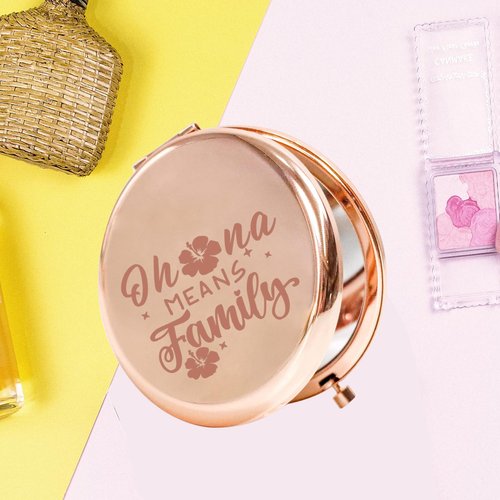 KEYCHIN Funny Cartoon Movie Pocket Mirror Hawaiian Trip Inspired Gifts Ohana Means Family Compact Mirror for Women Girls Teenagers (Oha-na Means Family-RG)